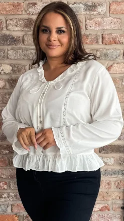 CurveWow Frill V Neck Blouse White