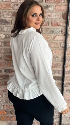 CurveWow Frill V Neck Blouse White