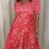 CurveWow Front Button Mix Match Print Midi Dress Red Mix