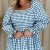 CurveWow Gingham Shirred Top Blue
