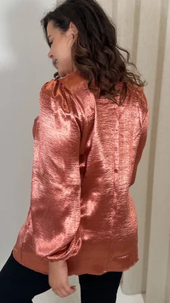 CurveWow Hammered Satin Wrap Blouse Rust