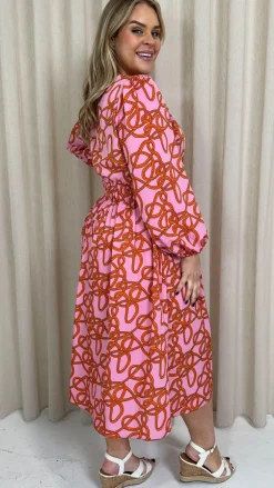 CurveWow Keyhole Front Dress Pink Chain