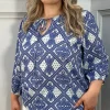 CurveWow Keyhole Tie Front Top Blue Paisley