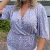 CurveWow Kimono Short Sleeve Top Lilac Floral