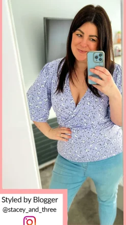 CurveWow Kimono Short Sleeve Top Lilac Floral