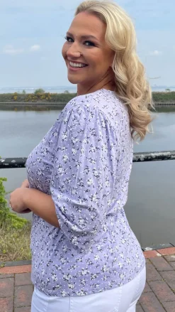 CurveWow Kimono Short Sleeve Top Lilac Floral