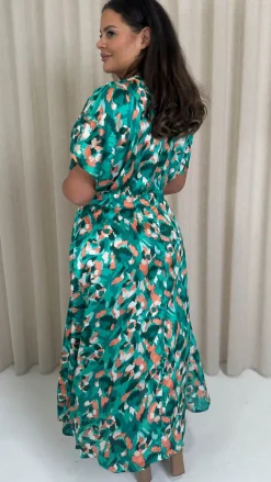 CurveWow Kimono Split Leg Maxi Dress Turquoise Animal