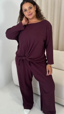 CurveWow Knot Front Lounge Set Wine