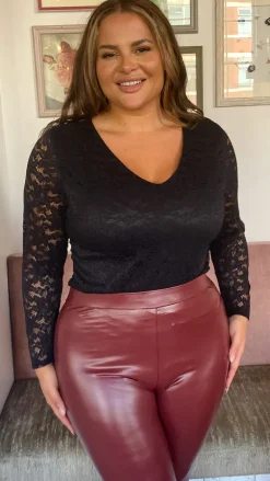 CurveWow Lace Long Sleeved Bodysuit Black