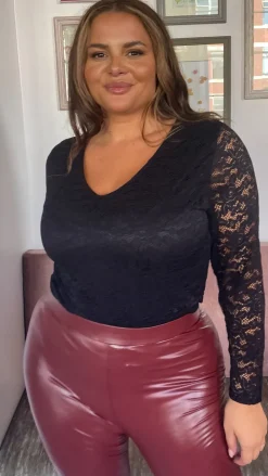 CurveWow Lace Long Sleeved Bodysuit Black