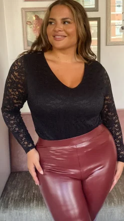 CurveWow Lace Long Sleeved Bodysuit Black