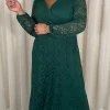 CurveWow Lace Plunge Maxi Dress Forest Green