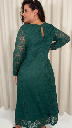 CurveWow Lace Plunge Maxi Dress Forest Green