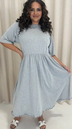 CurveWow Lettuce Hem Midi Dress Grey Marl