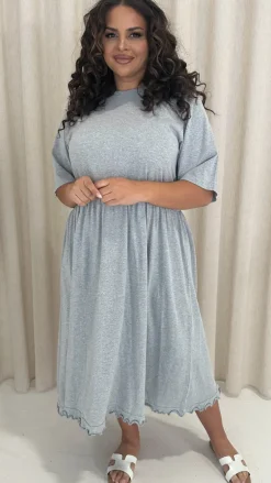 CurveWow Lettuce Hem Midi Dress Grey Marl