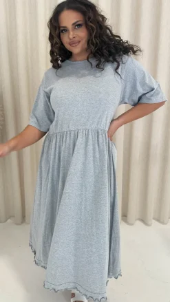 CurveWow Lettuce Hem Midi Dress Grey Marl
