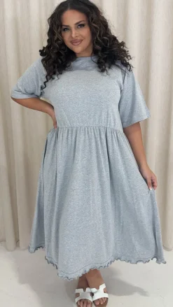 CurveWow Lettuce Hem Midi Dress Grey Marl