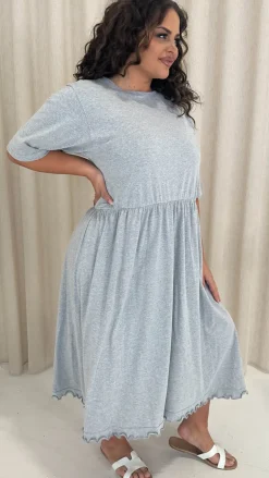 CurveWow Lettuce Hem Midi Dress Grey Marl