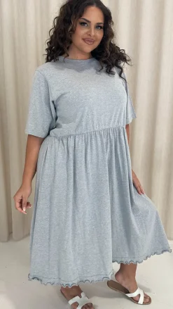 CurveWow Lettuce Hem Midi Dress Grey Marl