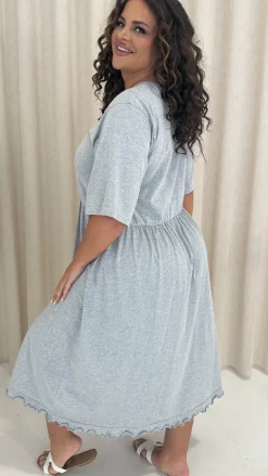 CurveWow Lettuce Hem Midi Dress Grey Marl