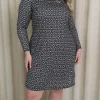 CurveWow Long Sleeve Swing Dress Mono Print
