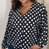 CurveWow Long Sleeve Tie Front Shirt White Polka Dot