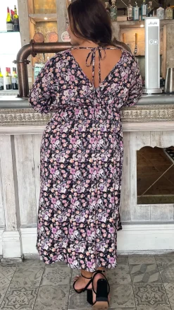 CurveWow Long Sleeve Tie Back Wrap Dress Floral