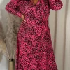 CurveWow Long Sleeve Wrap Dress Pink Animal