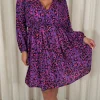 CurveWow Long Sleeve Wrap Mini Dress Purple Animal