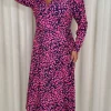 CurveWow Long Sleeve Wrap Dress Navy Animal