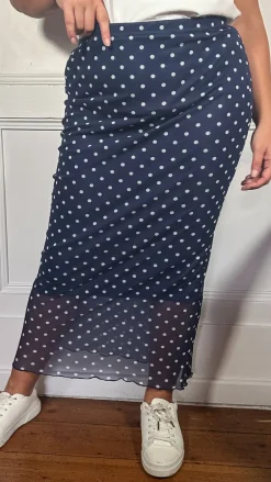 CurveWow Mesh Pencil Skirt Navy Polka