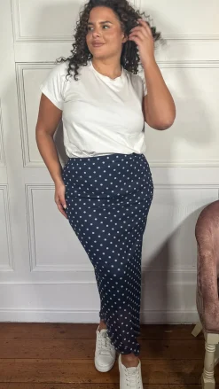 CurveWow Mesh Pencil Skirt Navy Polka