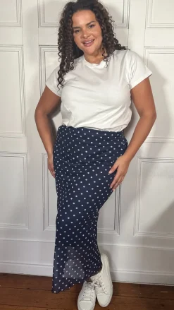 CurveWow Mesh Pencil Skirt Navy Polka