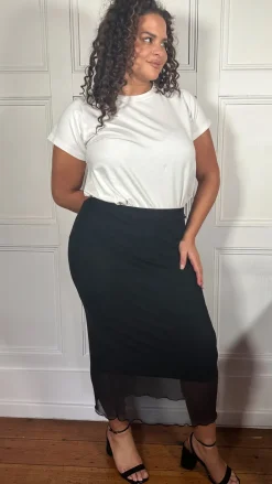 CurveWow Mesh Pencil Skirt Black
