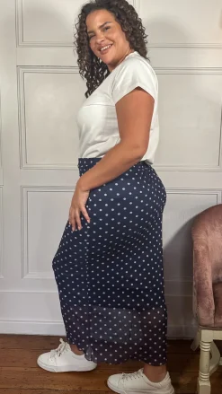 CurveWow Mesh Pencil Skirt Navy Polka