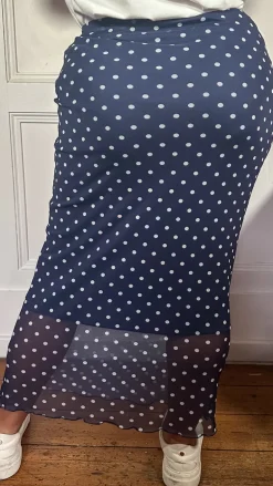 CurveWow Mesh Pencil Skirt Navy Polka