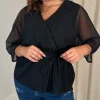 CurveWow Mesh Stripe Kimono Top Black