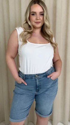 CurveWow Mom Style Denim Shorts Light Blue