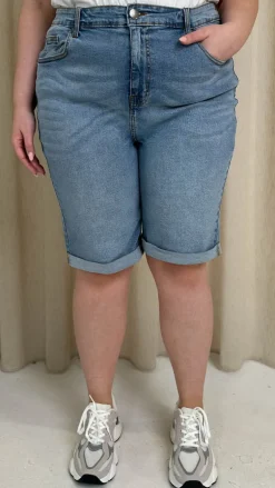CurveWow Mom Style Denim Shorts Light Blue
