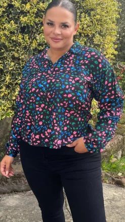 CurveWow Multi Animal Print Shirt Black
