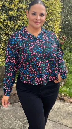 CurveWow Multi Animal Print Shirt Black
