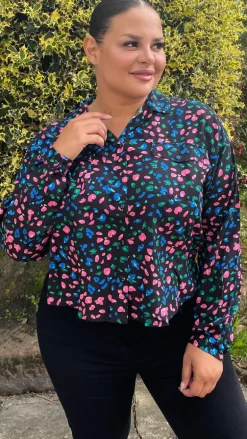 CurveWow Multi Animal Print Shirt Black