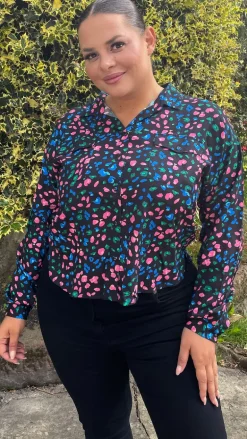 CurveWow Multi Animal Print Shirt Black