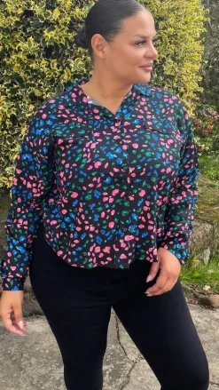 CurveWow Multi Animal Print Shirt Black