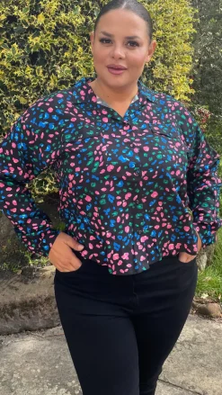 CurveWow Multi Animal Print Shirt Black