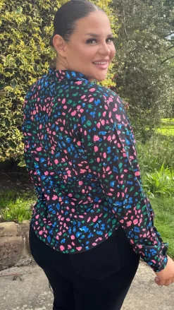 CurveWow Multi Animal Print Shirt Black