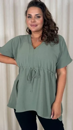 CurveWow Ocean Crepe Peplum Top Sage