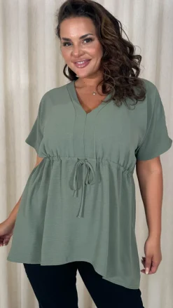 CurveWow Ocean Crepe Peplum Top Sage
