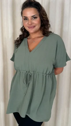 CurveWow Ocean Crepe Peplum Top Sage