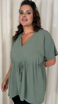 CurveWow Ocean Crepe Peplum Top Sage